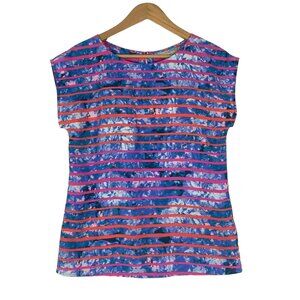 NWT Banana Republic Womens XS Blue Pink Stripe Floral Blouse Shirt Career Top